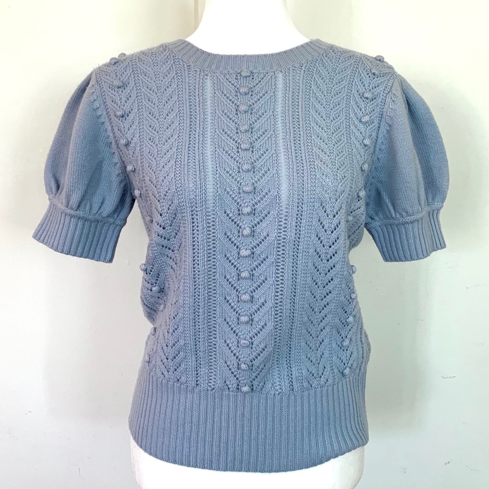 ANTONIO MELANI blue puff sleeve pom pom sweater